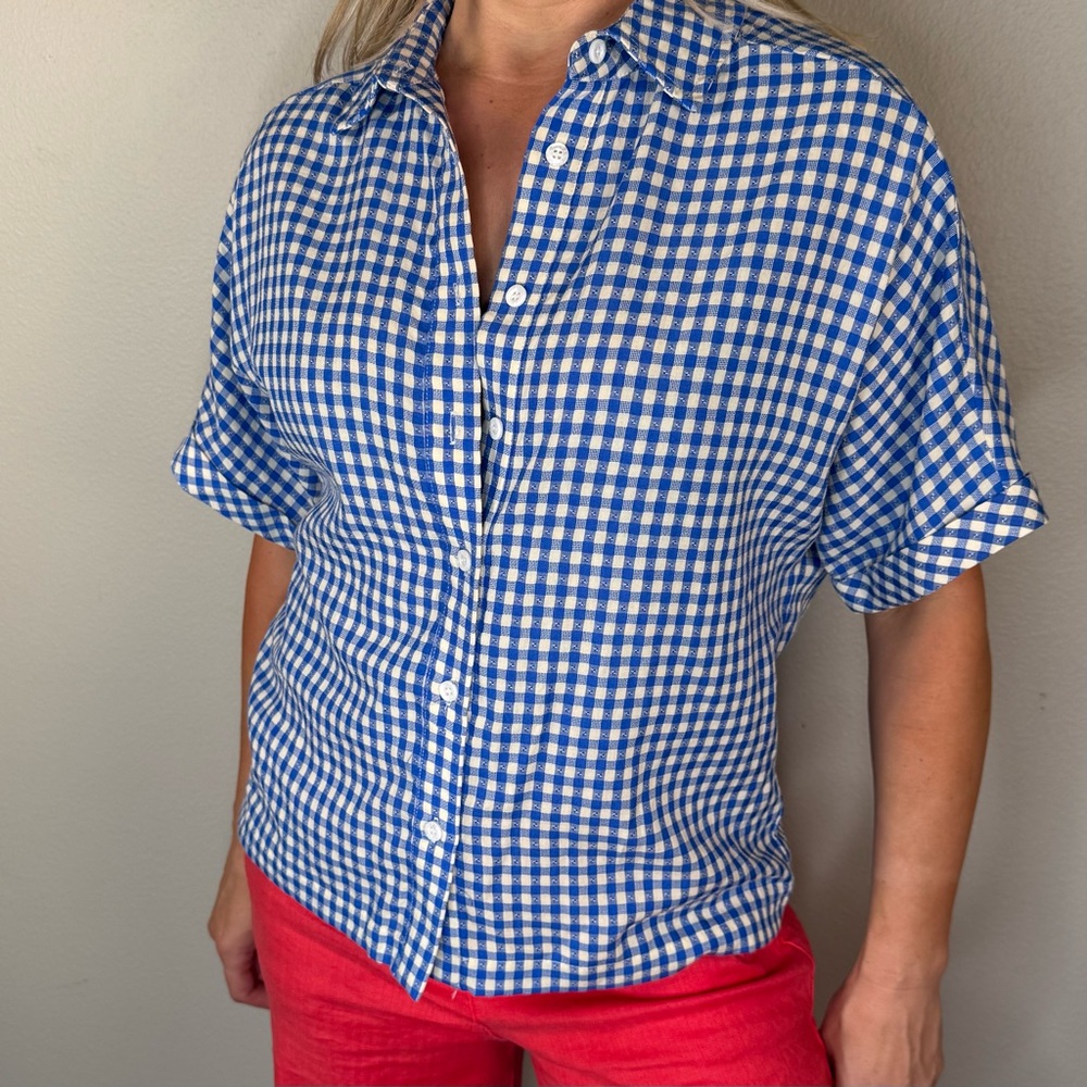 New With Tags : FRNCH Gingham Blue and White Women’s Shirt